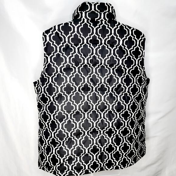 Lands End Black & White Geometric Print Women's Down Puffer Vest Zipper Front L - Picture 5 of 11